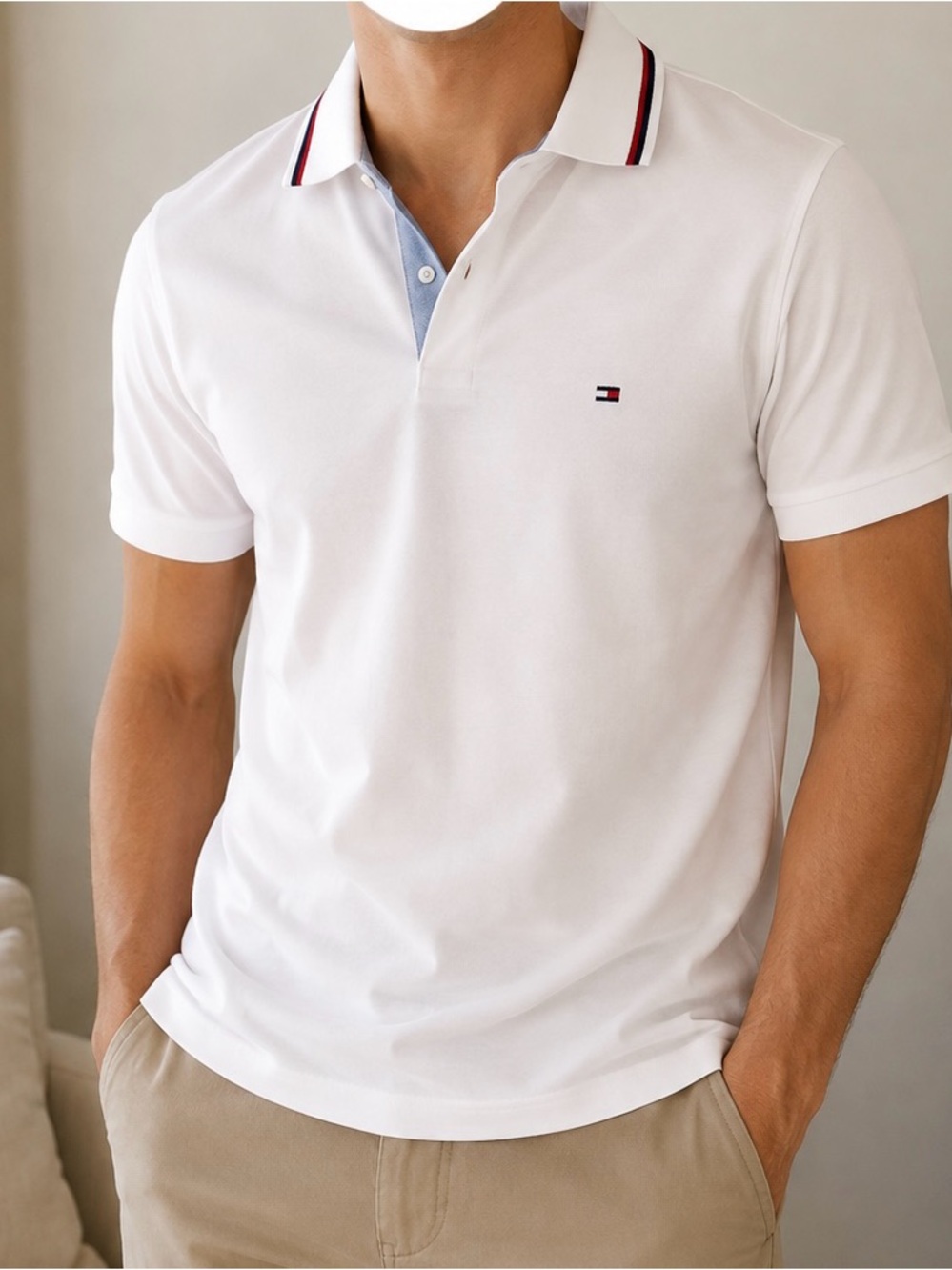 Tommy Hilfiger White Polo with Navy and Red Trim